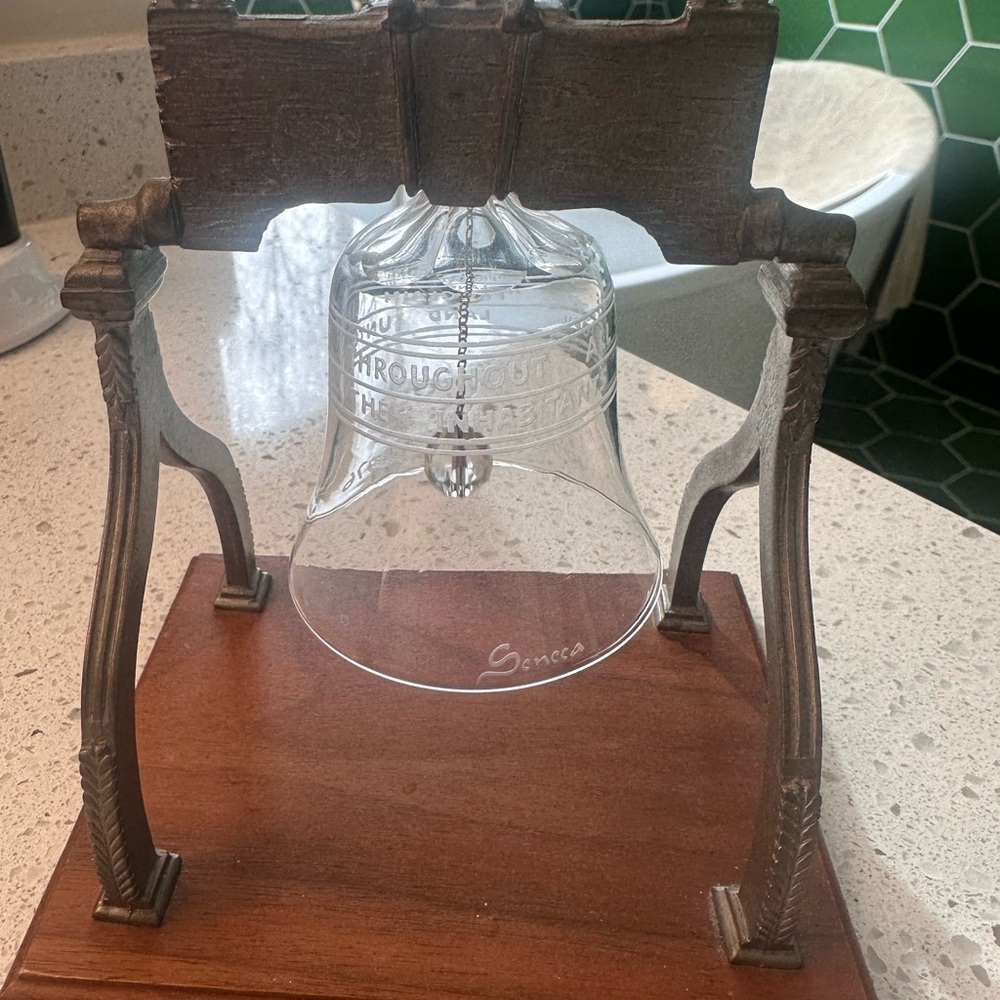 Glass Bell with Wooden Stand. Seneca Glass. Made for Bicentennial.